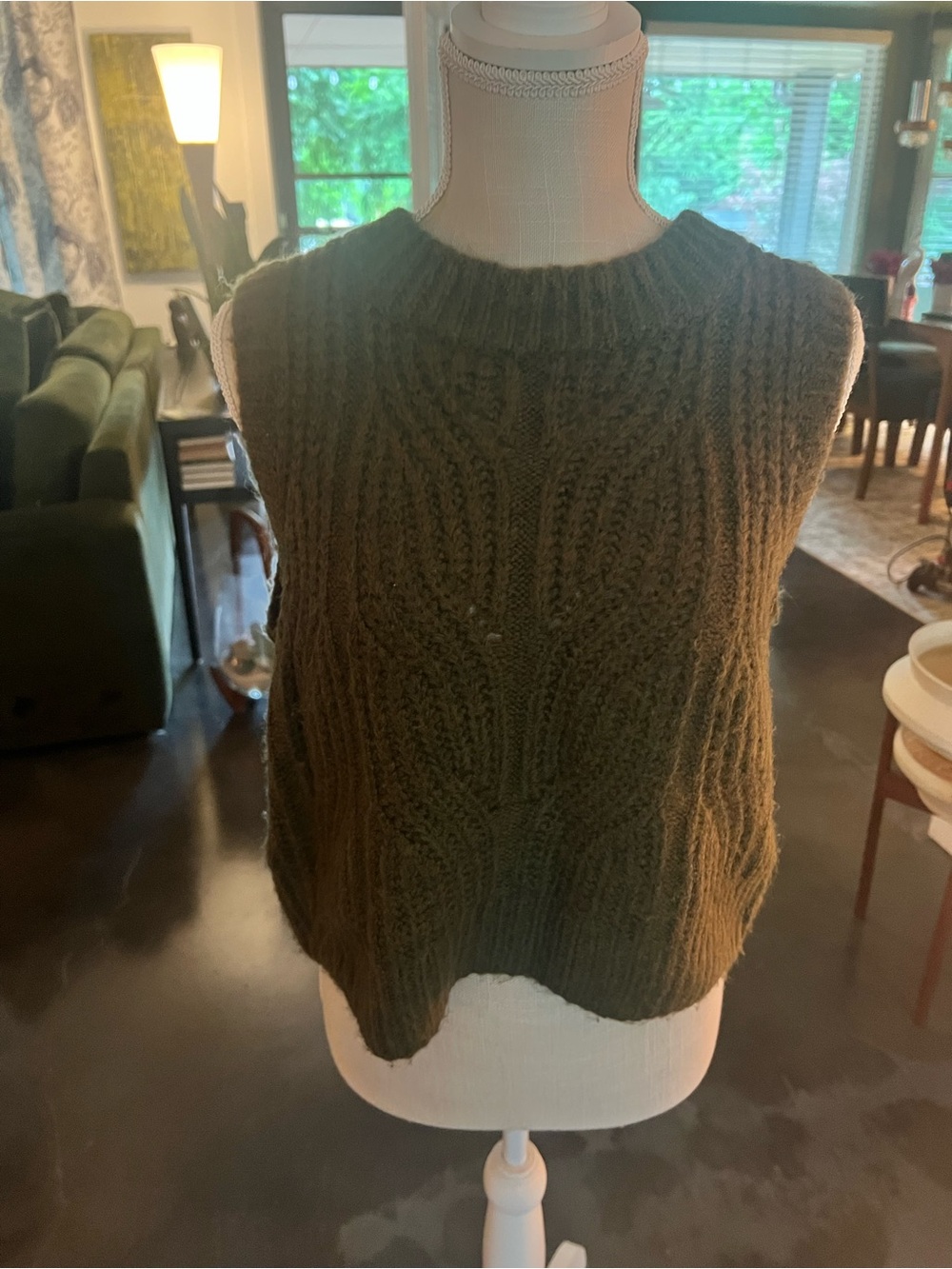 Madewell Olive Green Cable Knit Sleeveless Sweater Vest